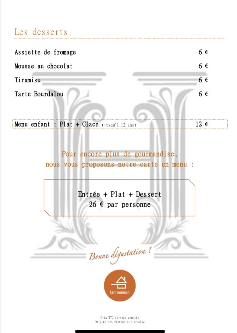 Carte de saison - Desserts